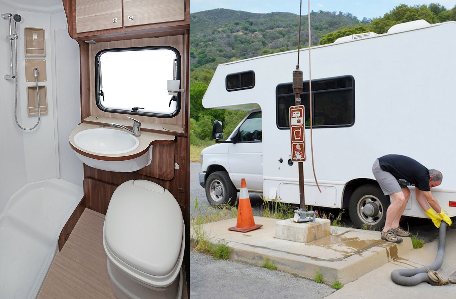 Portable RV/camper toilet and holding tank setup in Santa Cruz, California