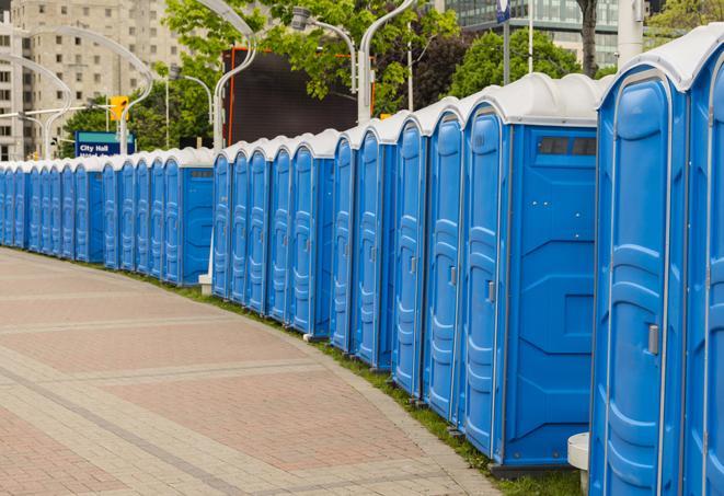 Seasonal porta potty units set up at a Santa Cruz, California venue