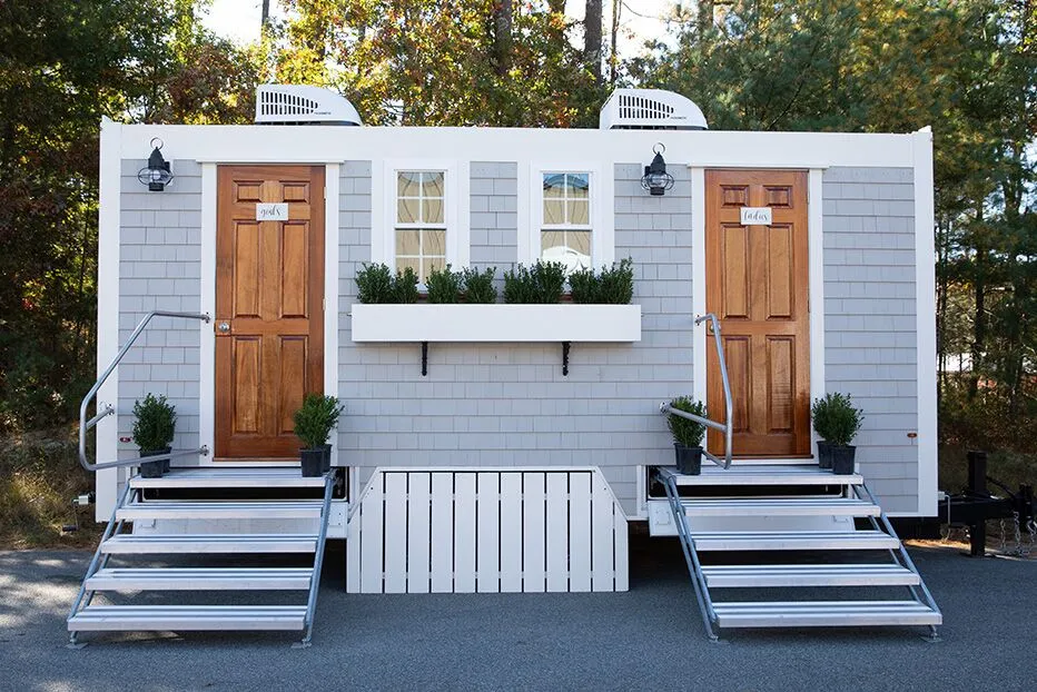 Wedding restroom units discretely staged at a venue in Santa Cruz, California